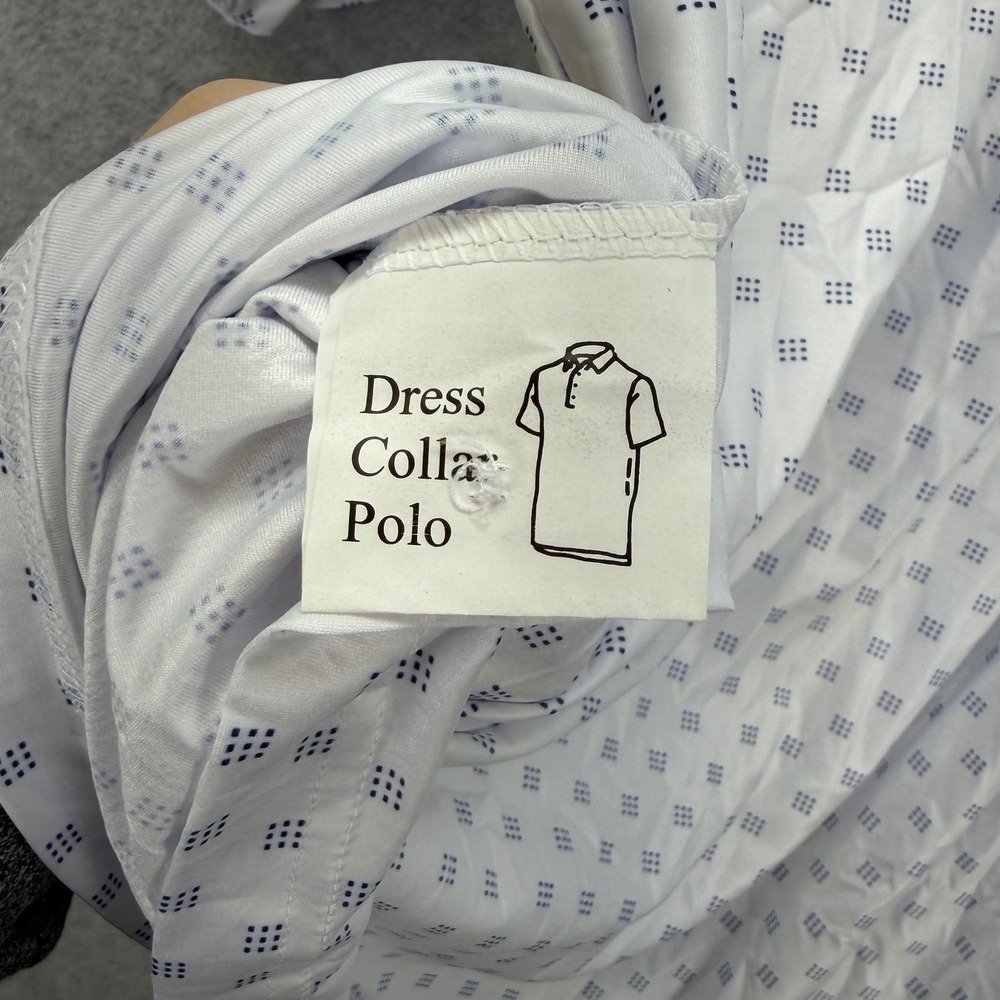 Collars & Co Polo Shirt Mens Medium White Blue Geometric Featherweight Stretch - Picture 5 of 6